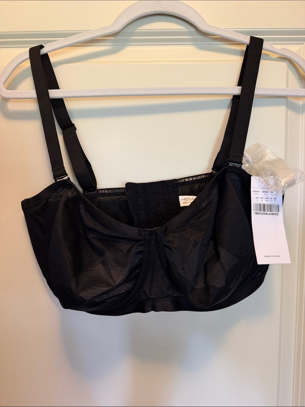 NWT HSIA Black Mesh Convertible Bra 38 DDD/ F Women black and clear straps